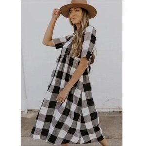 Roolee Black and White Plaid Midi Dress